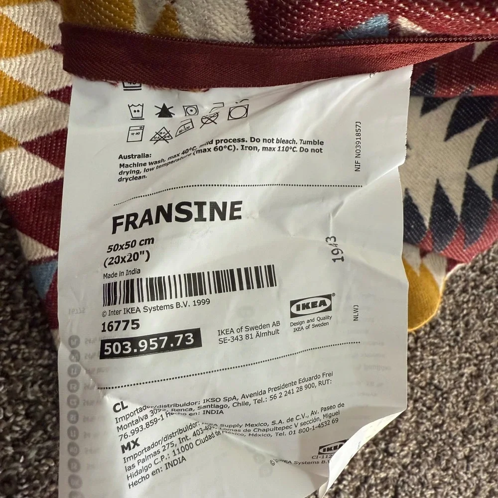 IKEA Fransine Pillow Cover Cushion‎ Case 50x50cm 20x20 Southwestern Geometric